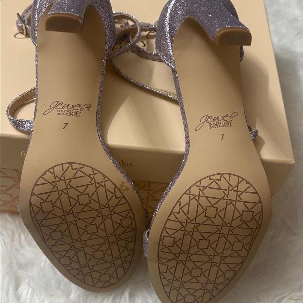NEW In Box Jewel Badgley Mischka Purple Lilac Glitter Diana Strappy Heels Size 7 - Picture 7 of 16